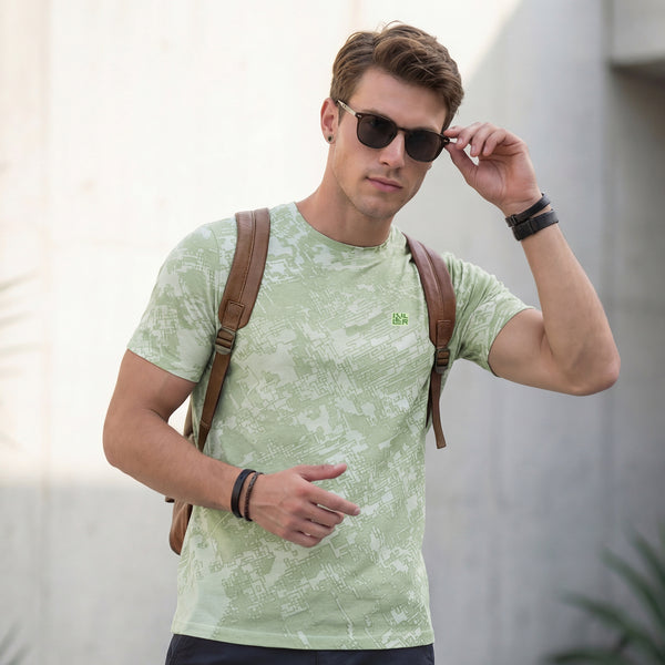 Killer Men Light Green Printed Round Neck T-Shirts