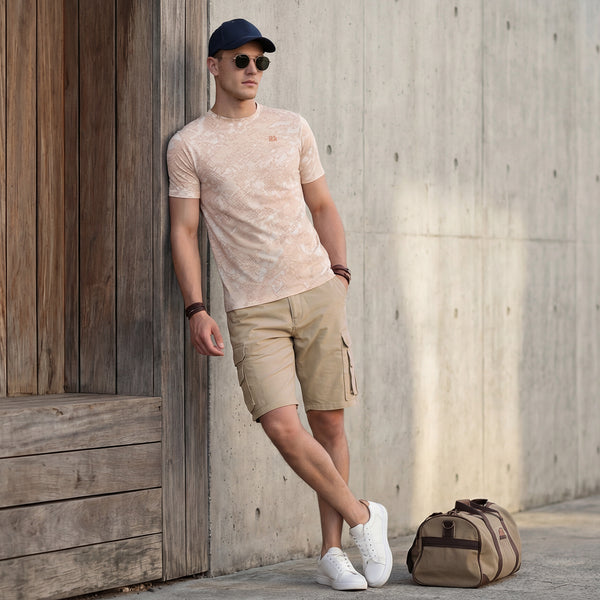 Killer Men Peach Printed Round Neck T-Shirts