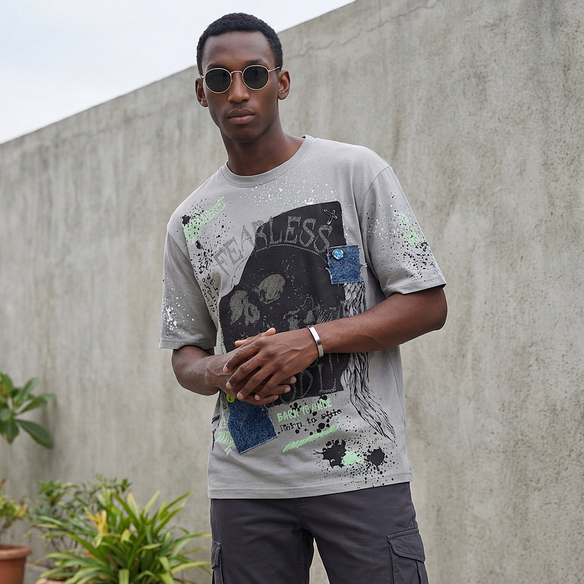 Killer Men Grey Printed Round Neck T-Shirts