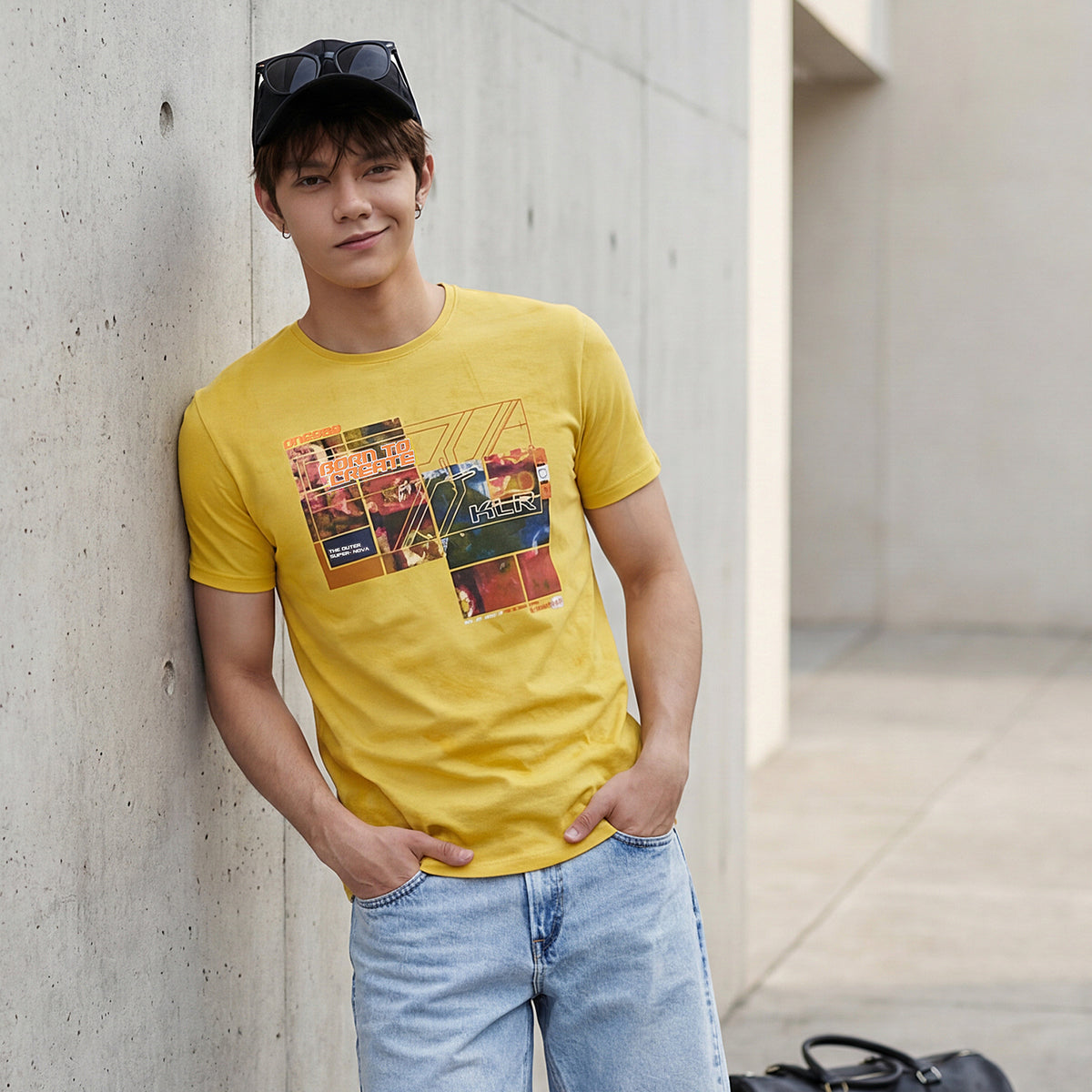 Killer Men Musturd Printed Slim Fit T-Shirts