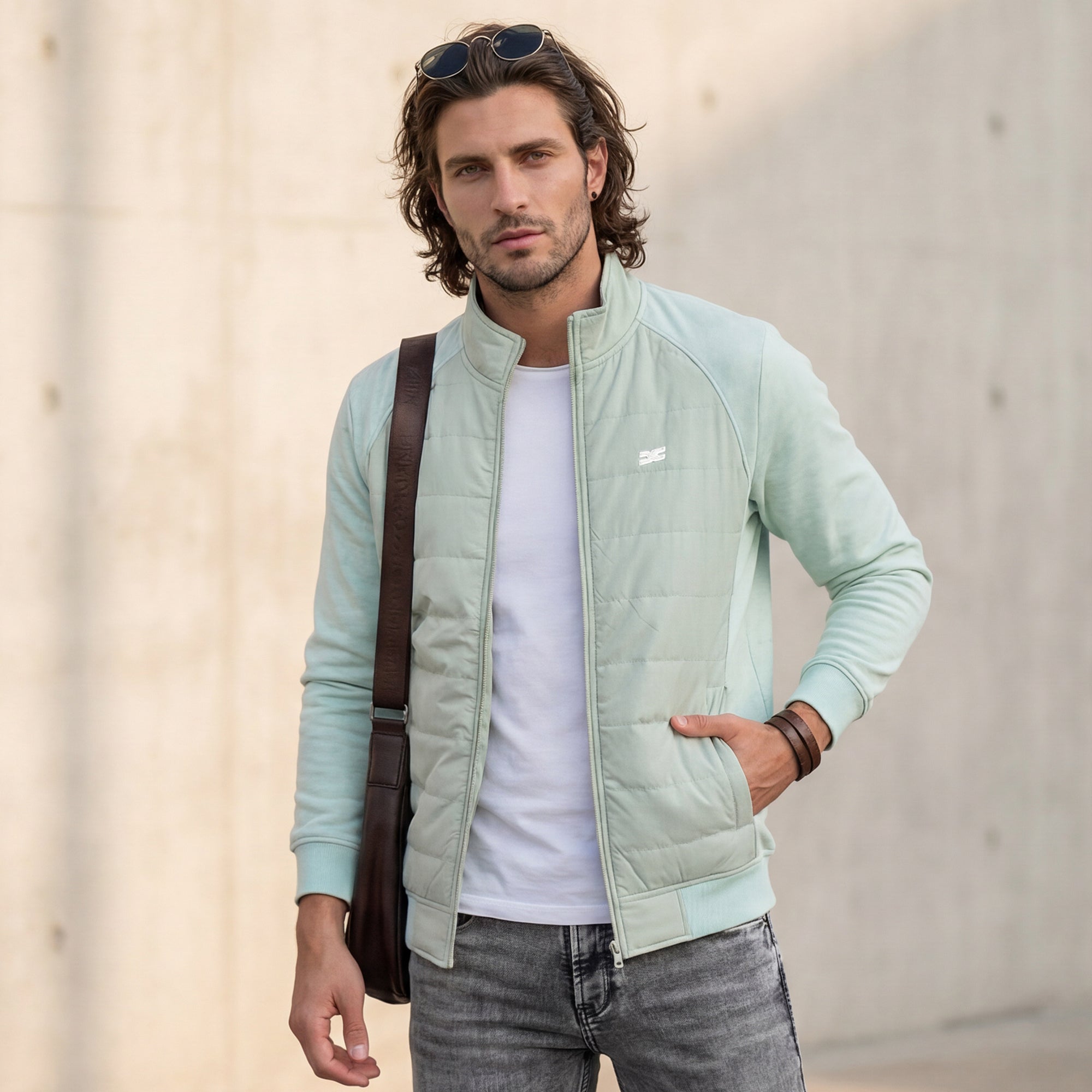 Killer Men High Neck Light Green Sweat Shirts