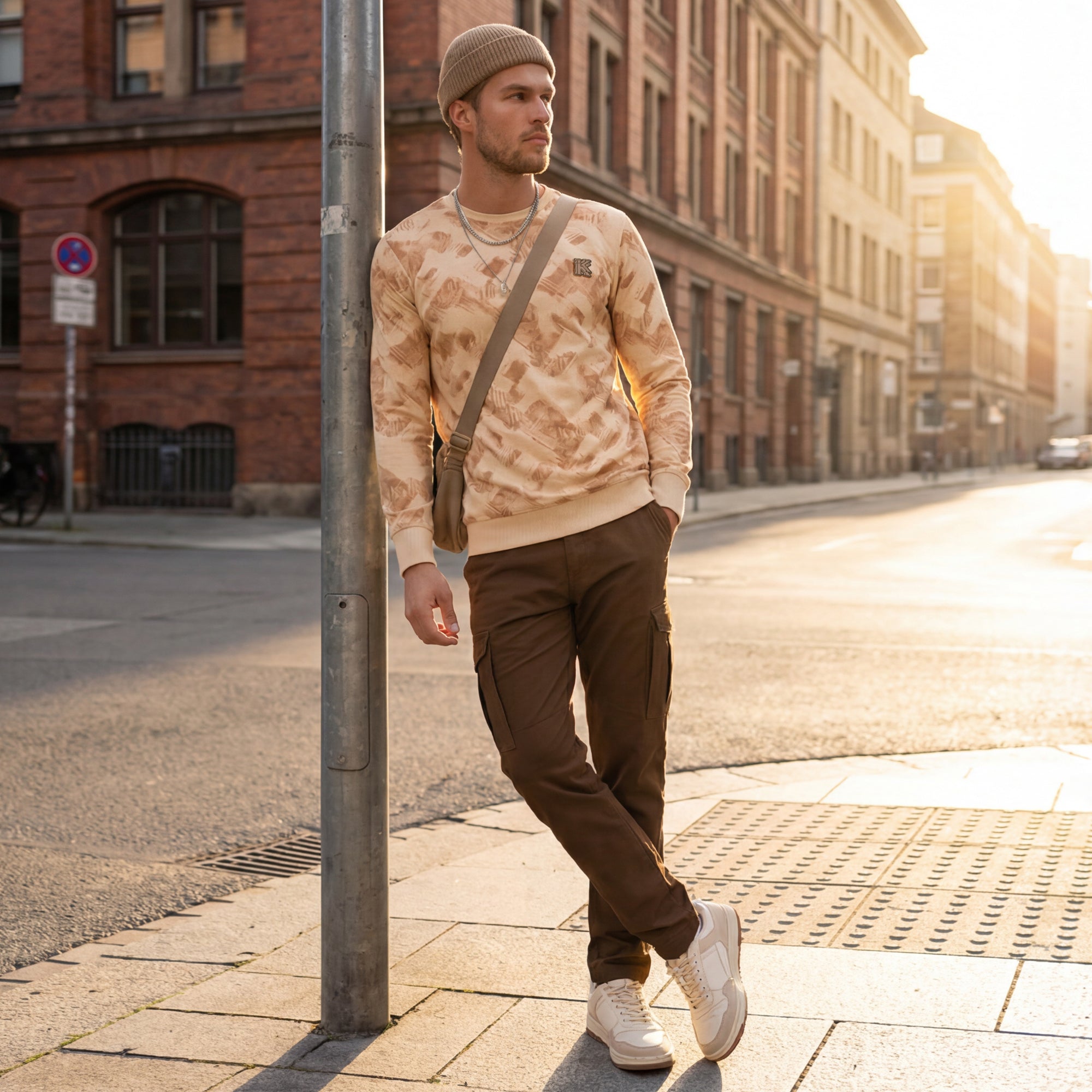 Killer Men Beige Printed Sweat Shirts