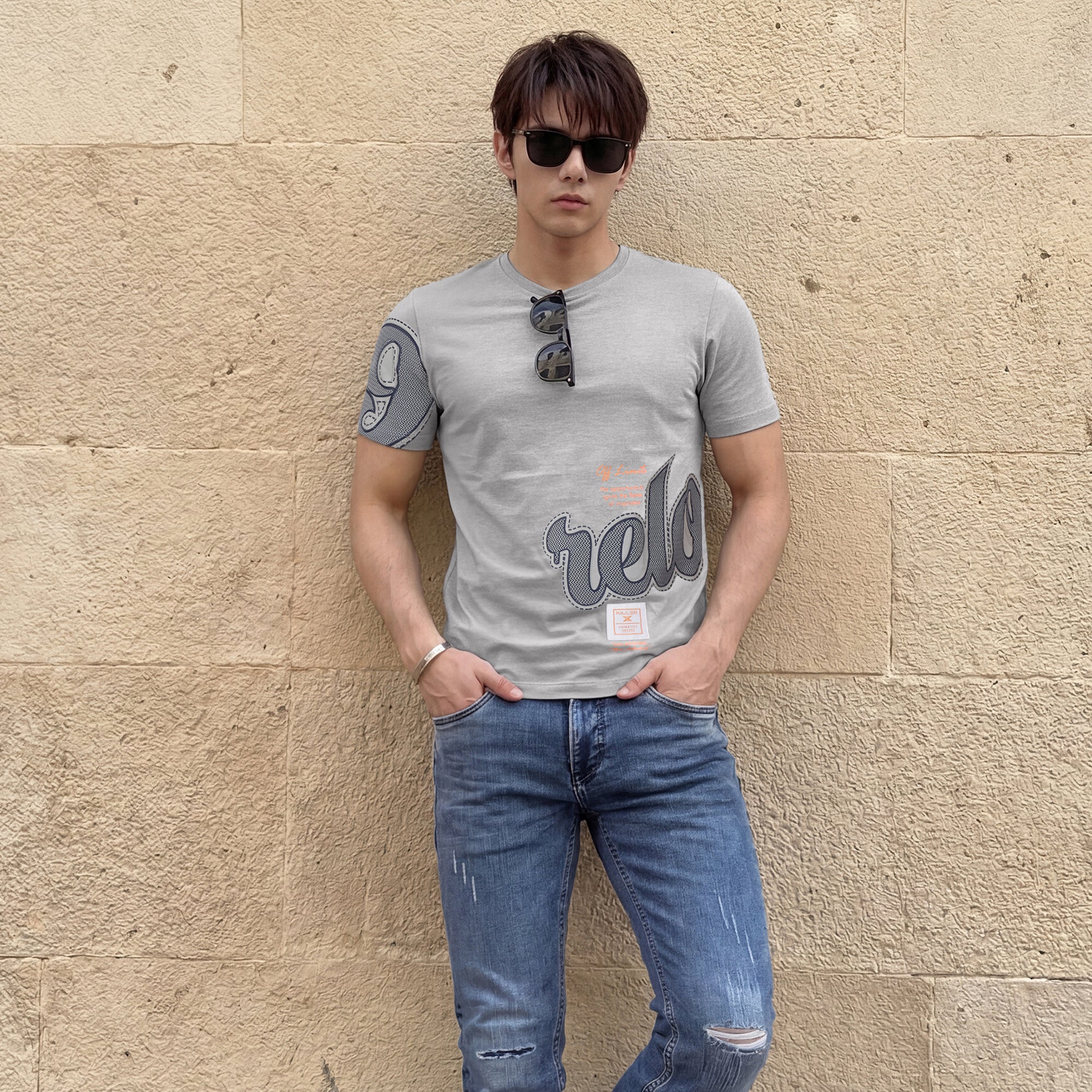 Killer Men Grey Printed Round Neck T-Shirts