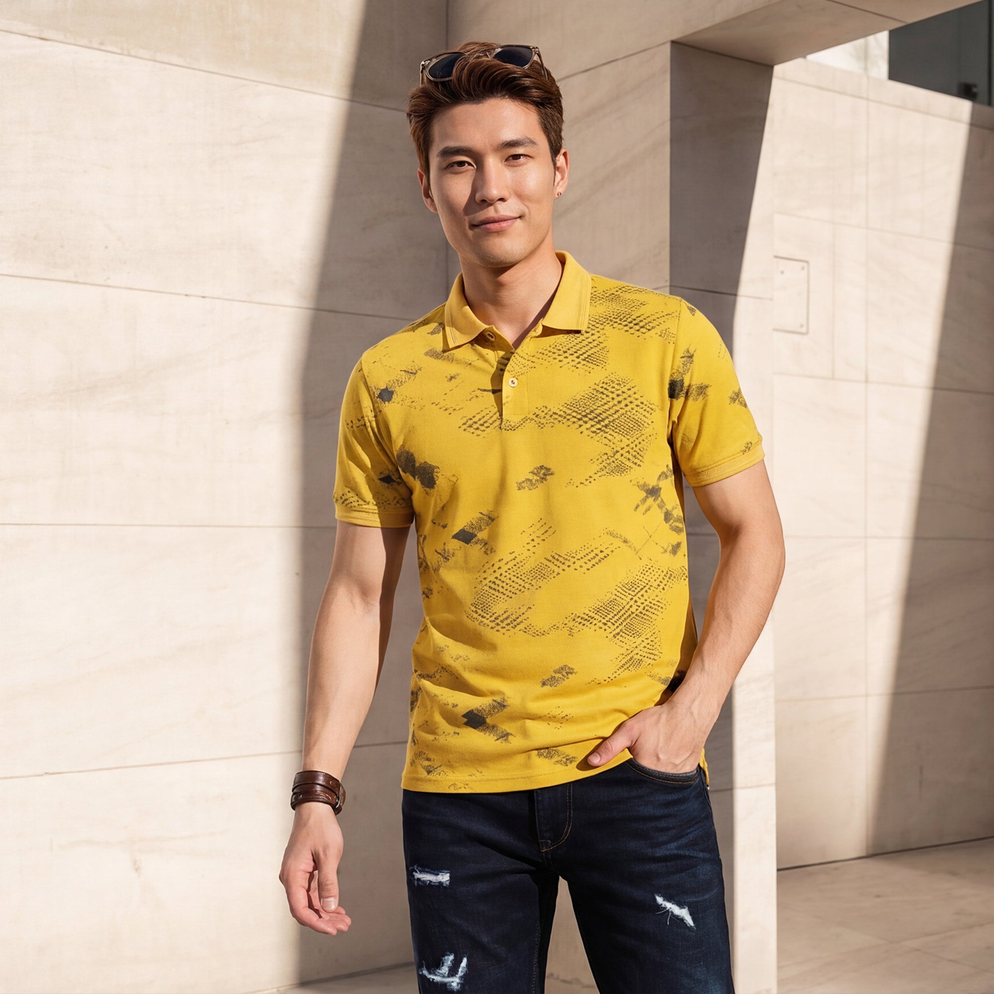 Killer Men Musturd Printed Slim Fit T-Shirts