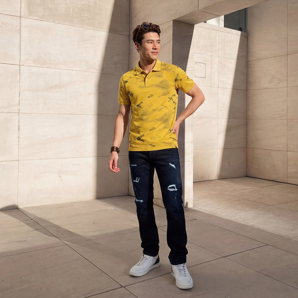 Killer Men Musturd Printed Slim Fit T-Shirts