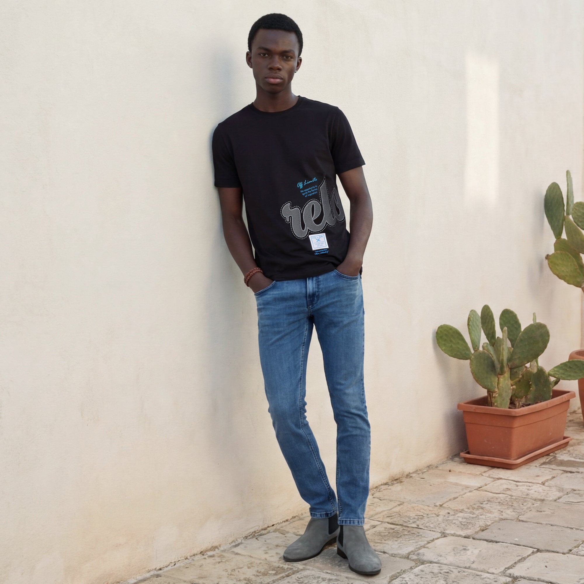 Killer Men Black Printed Round Neck T-Shirts