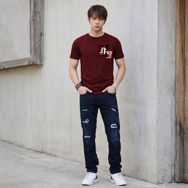 Killer Men Maroon Printed Slim Fit T-Shirts