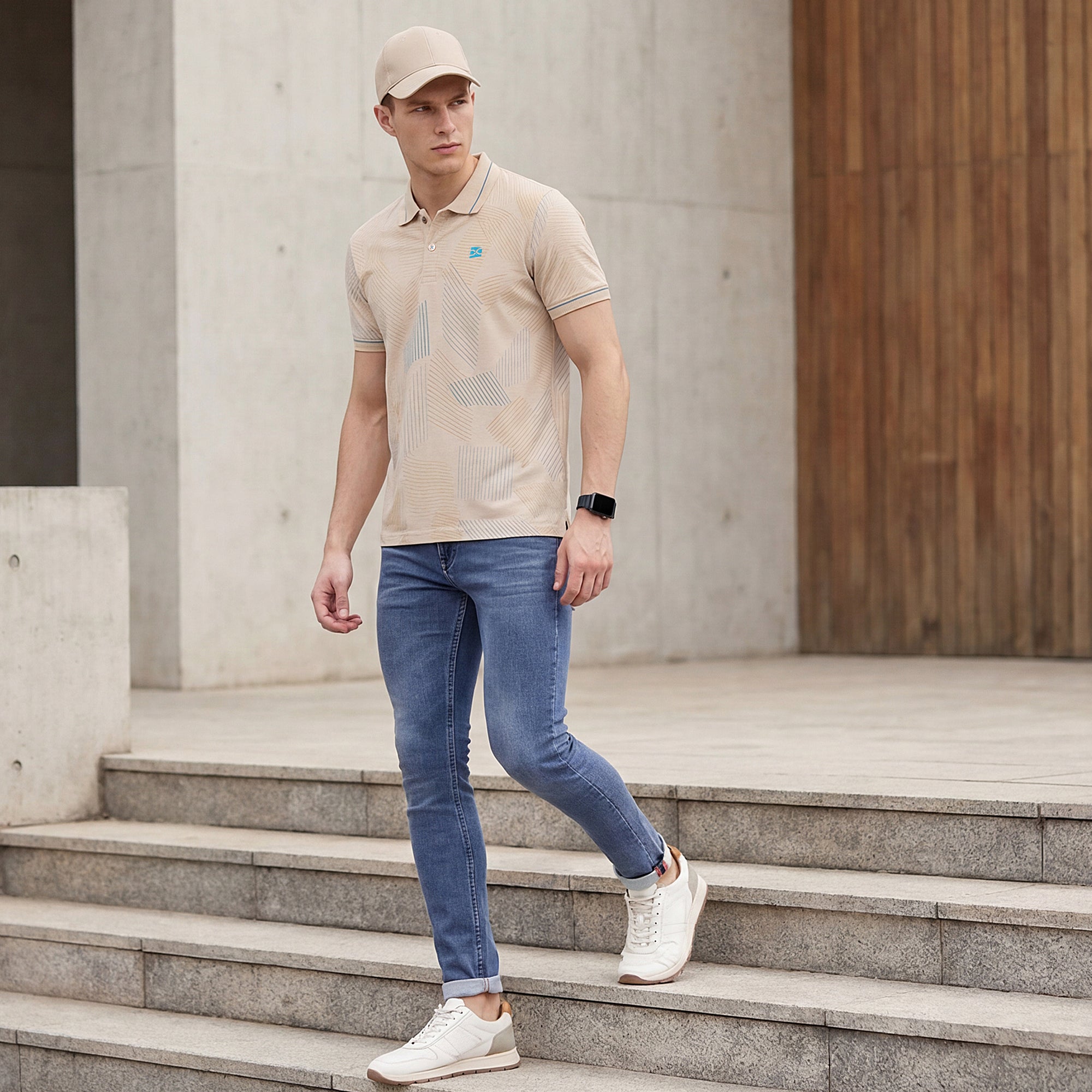 Killer Men Beige Printed Slim Fit T-Shirts