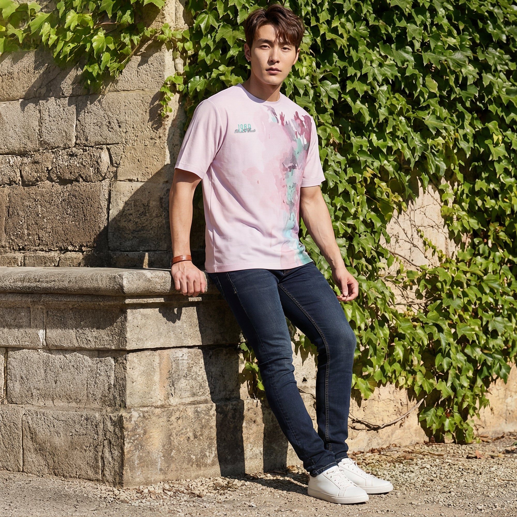 Killer Men Light Pink Printed Round Neck T-Shirts