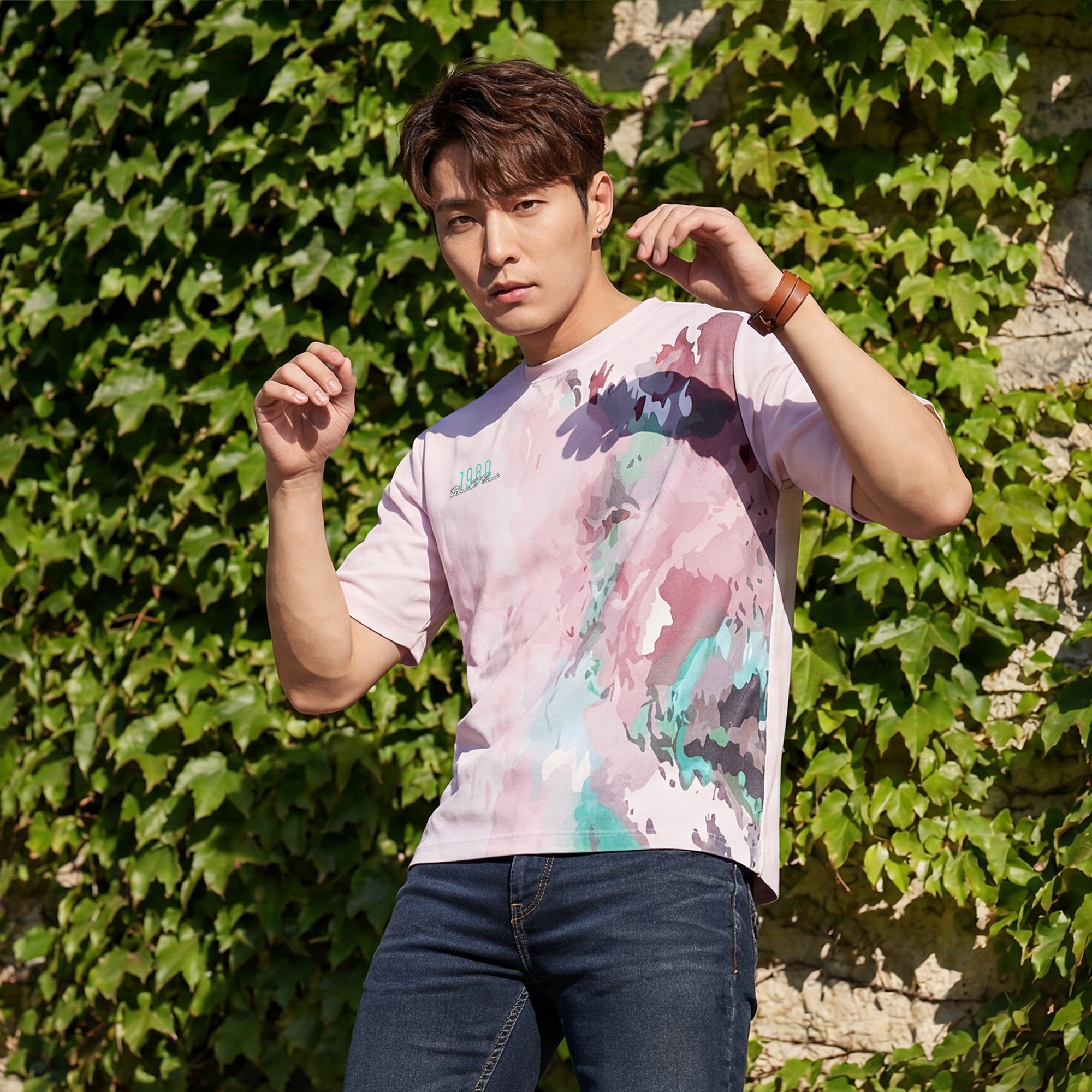 Killer Men Light Pink Printed Round Neck T-Shirts
