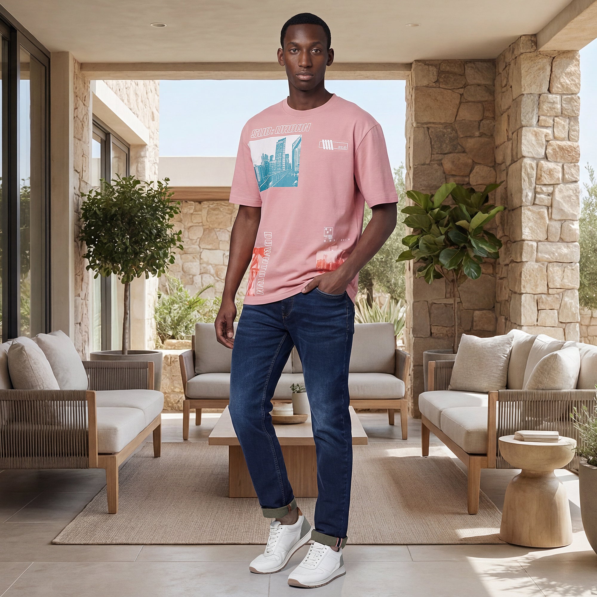 Killer Men Pink Printed Round Neck T-Shirts