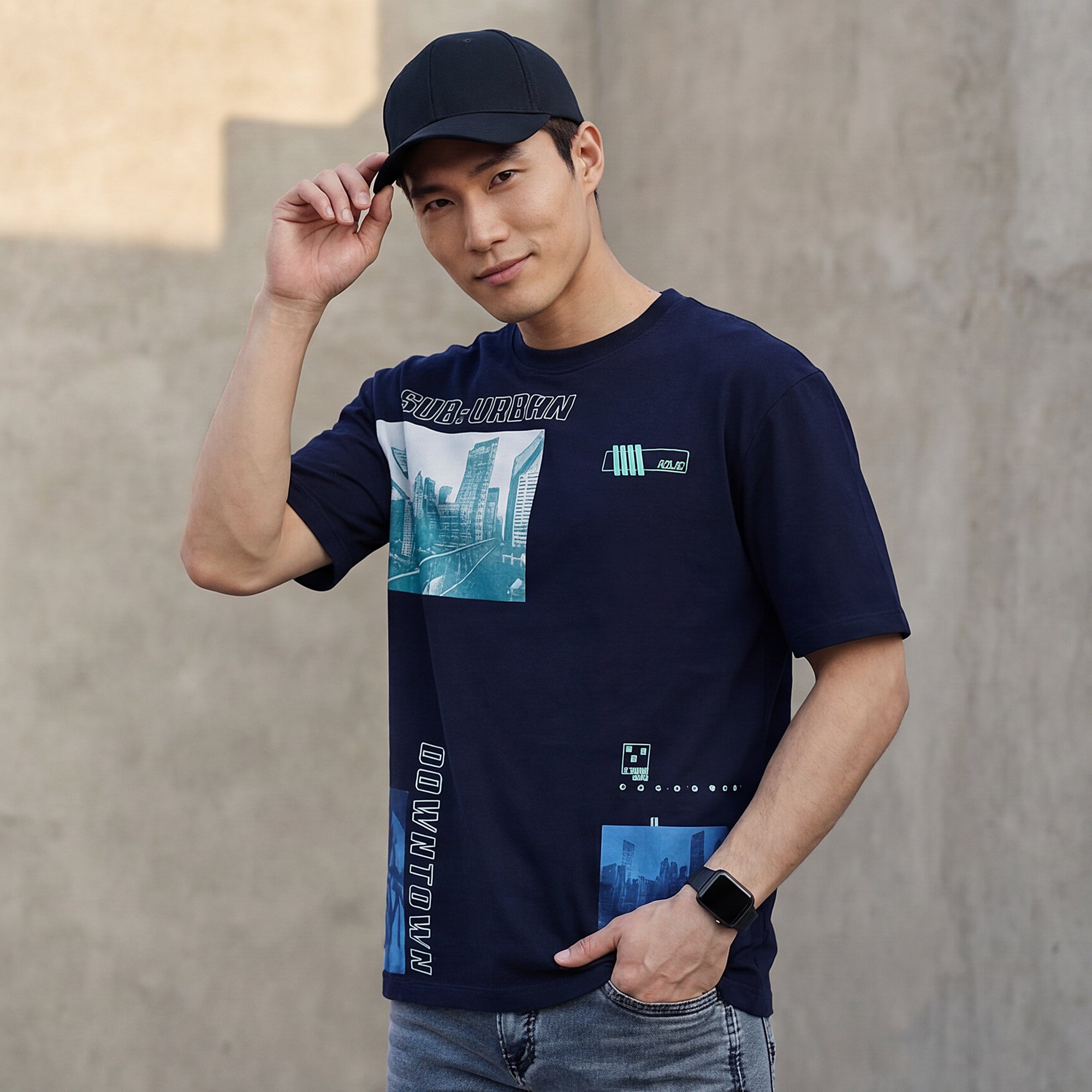 Killer Men Navy Blue Printed Round Neck T-Shirts