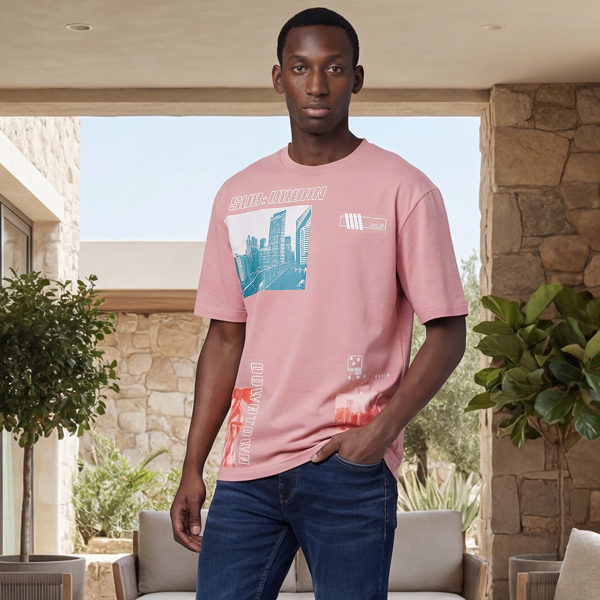 Killer Men Pink Printed Round Neck T-Shirts