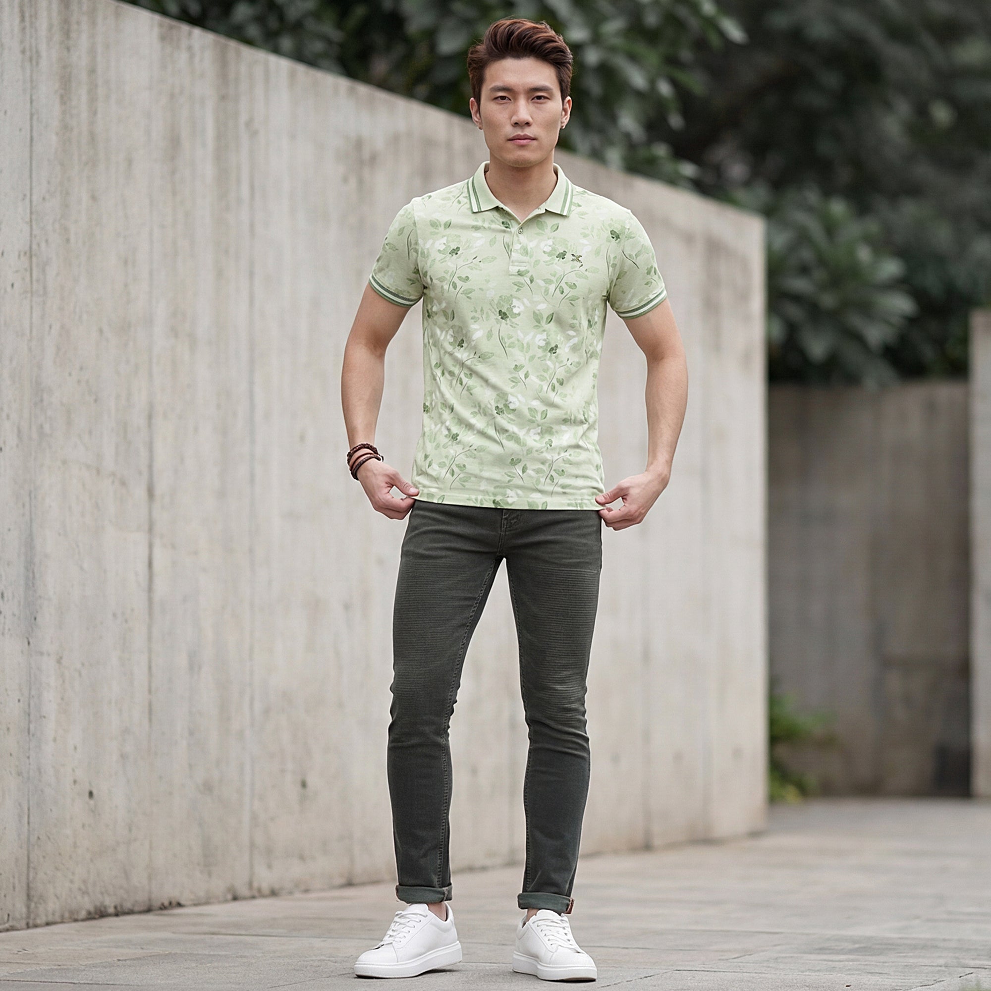Killer Men Light Green Printed Slim Fit T-Shirts