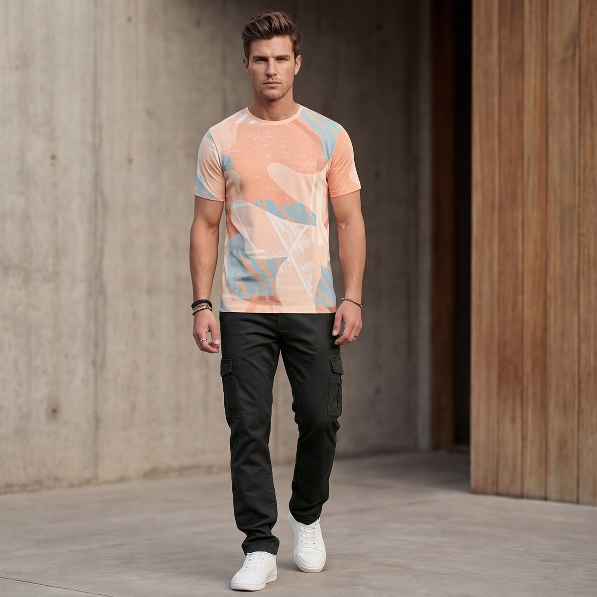 Killer Men Peach Printed Slim Fit T-Shirts