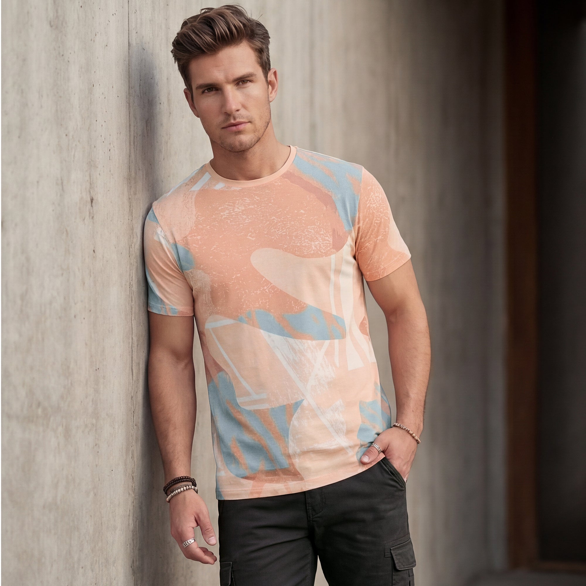 Killer Men Peach Printed Slim Fit T-Shirts