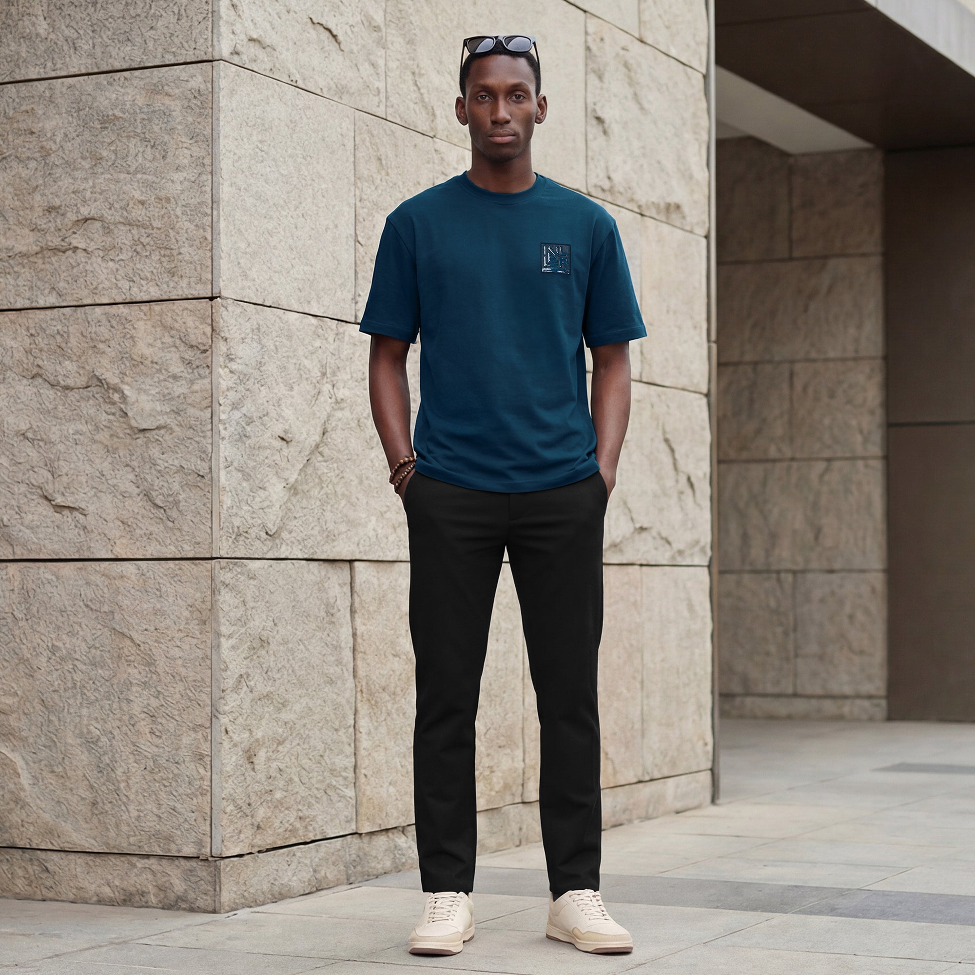 Killer Men Petrol Blue Printed Round Neck T-Shirts