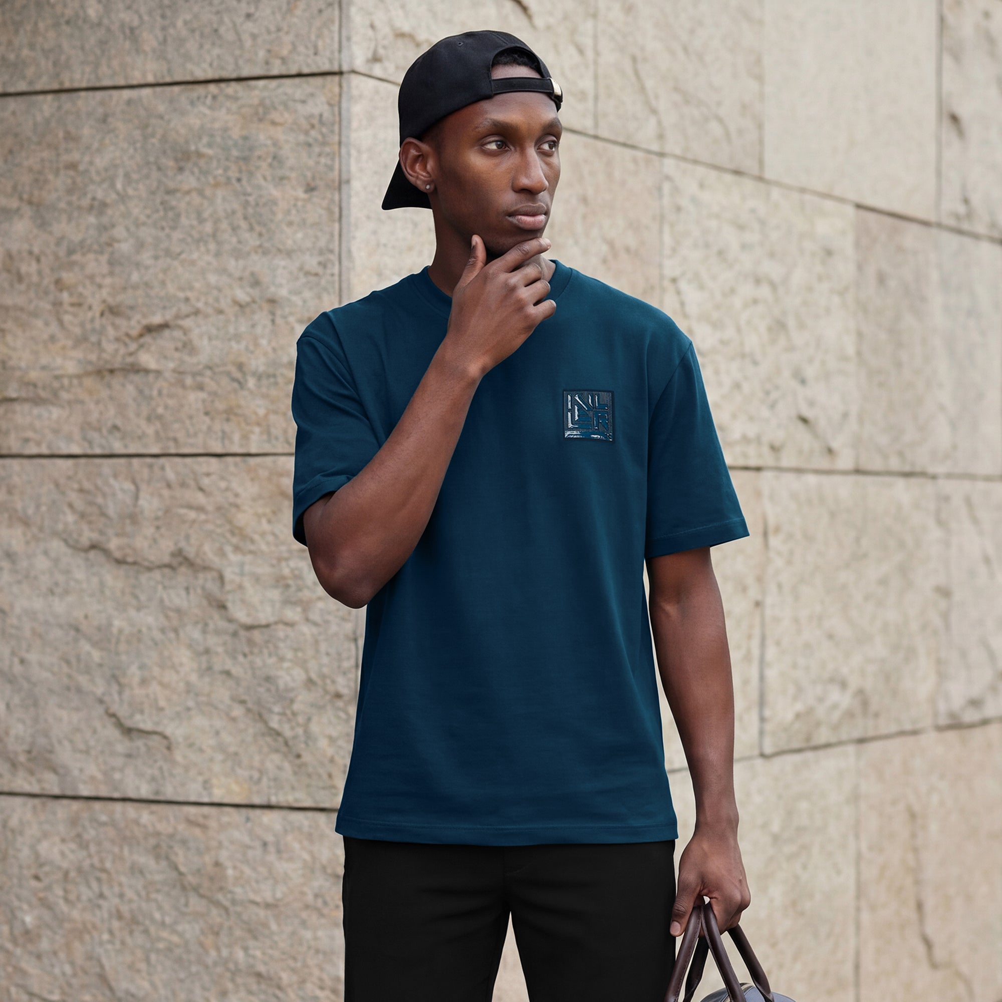 Killer Men Petrol Blue Printed Round Neck T-Shirts