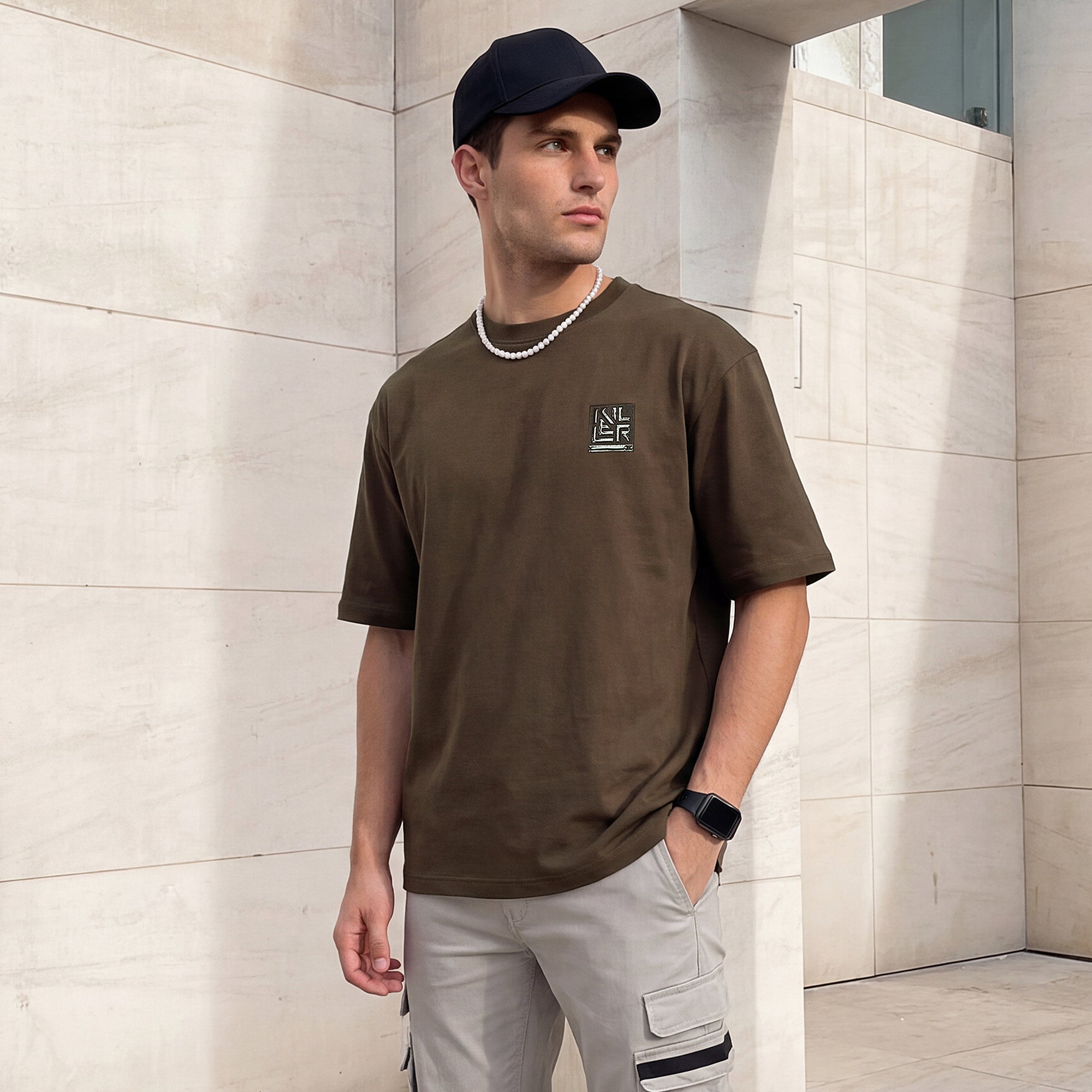 Killer Men Olive Round Neck T-Shirts