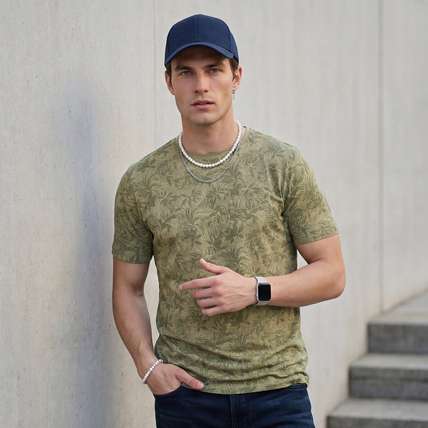 Killer Men Dark Green Printed Slim Fit T-Shirts