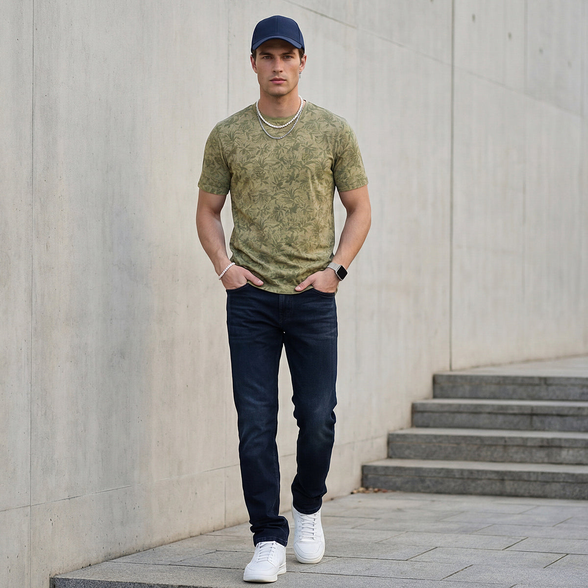 Killer Men Dark Green Printed Slim Fit T-Shirts