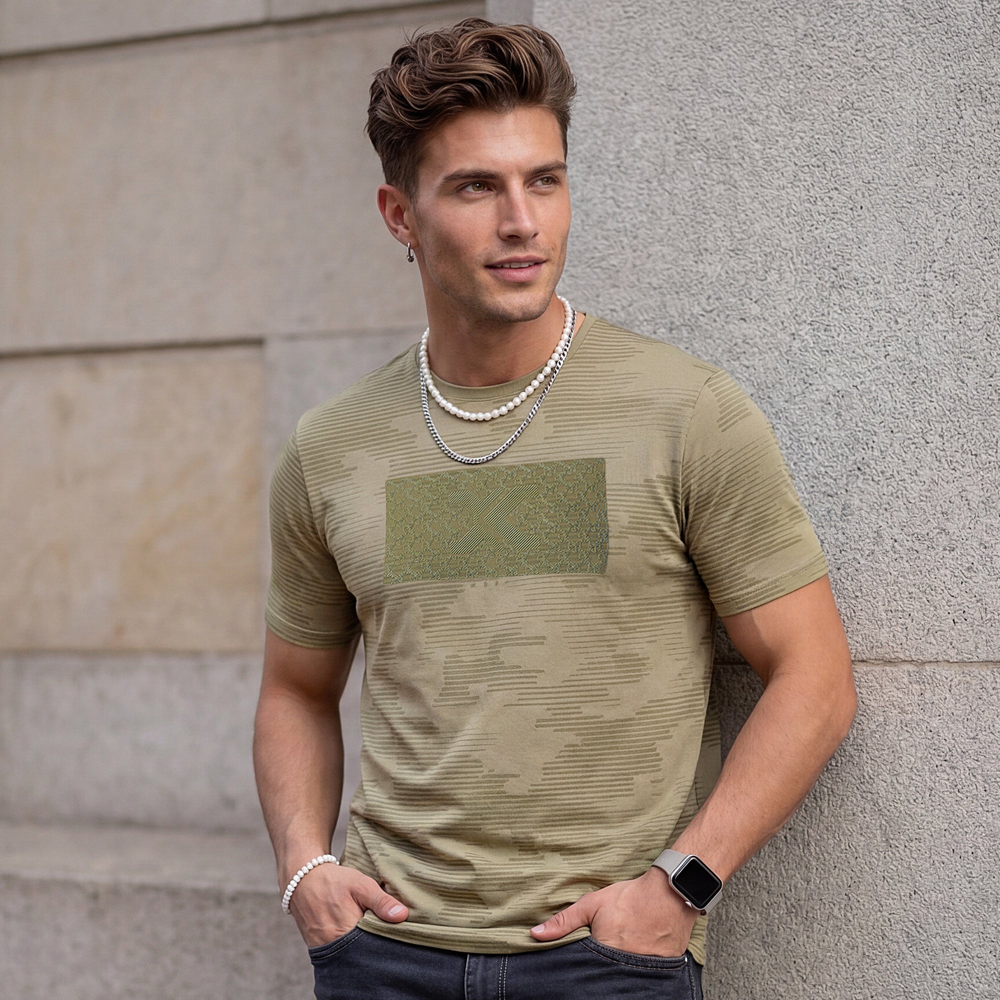 Killer Men Dark Green Printed Slim Fit T-Shirts
