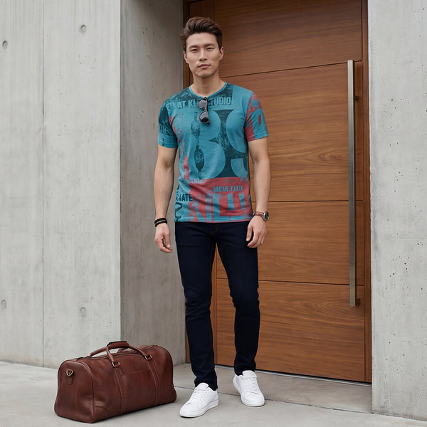 Killer Men Blue Printed Slim Fit T-Shirts