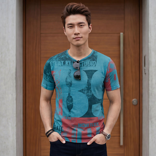 Killer Men Blue Printed Slim Fit T-Shirts