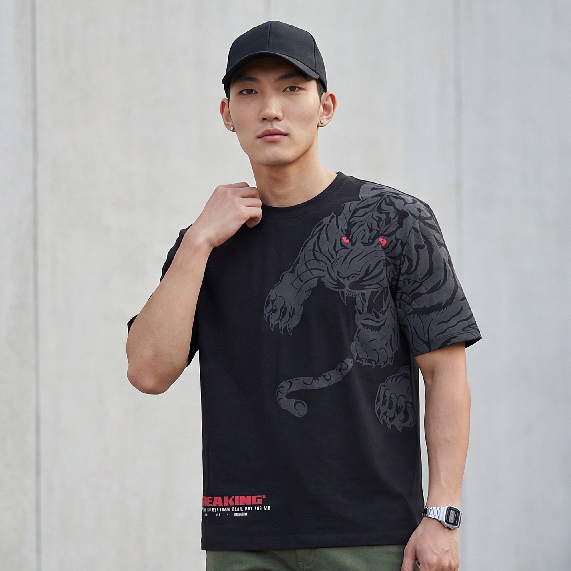 Killer Men Black Printed Round Neck T-Shirts