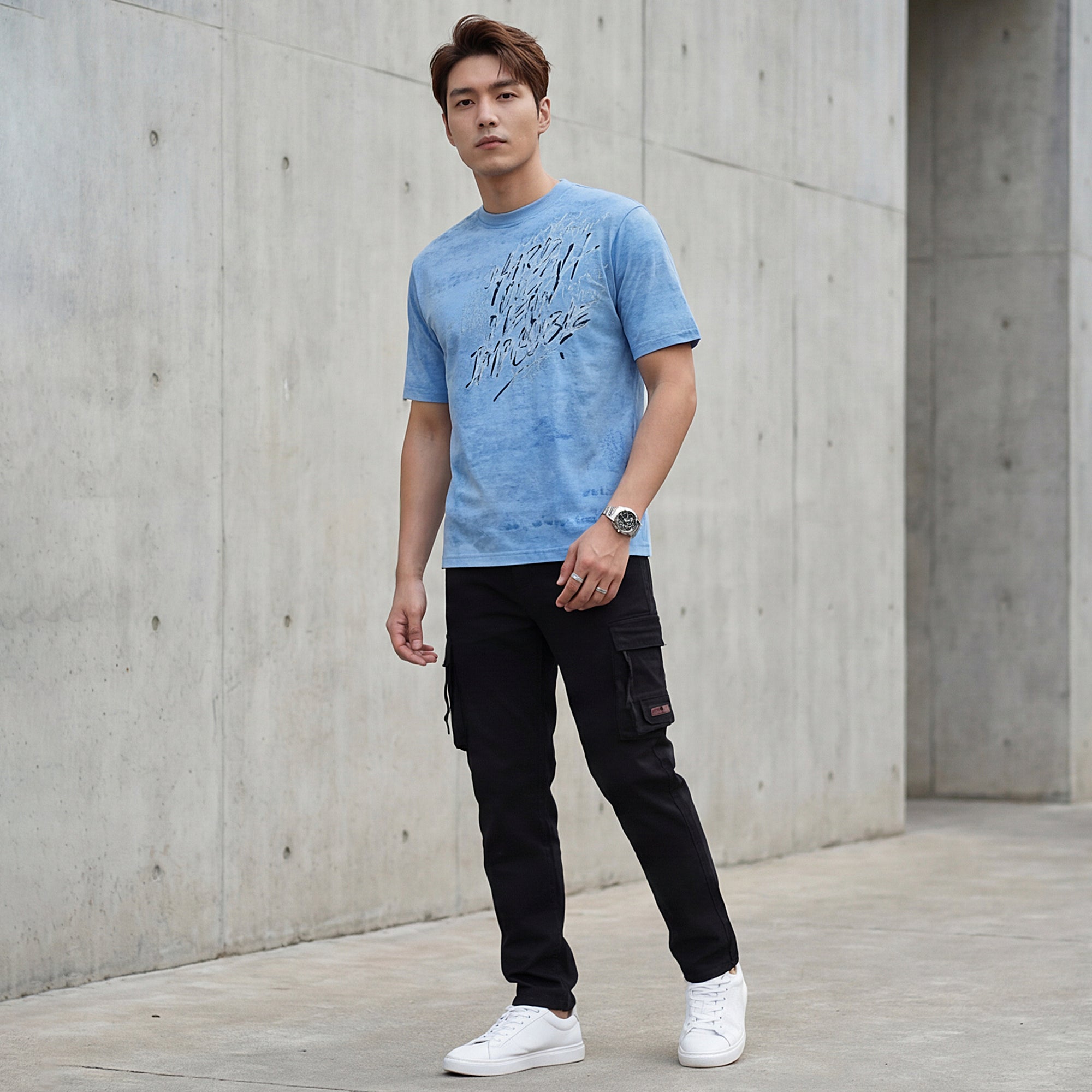 Killer Men Blue Printed Round Neck T-Shirts