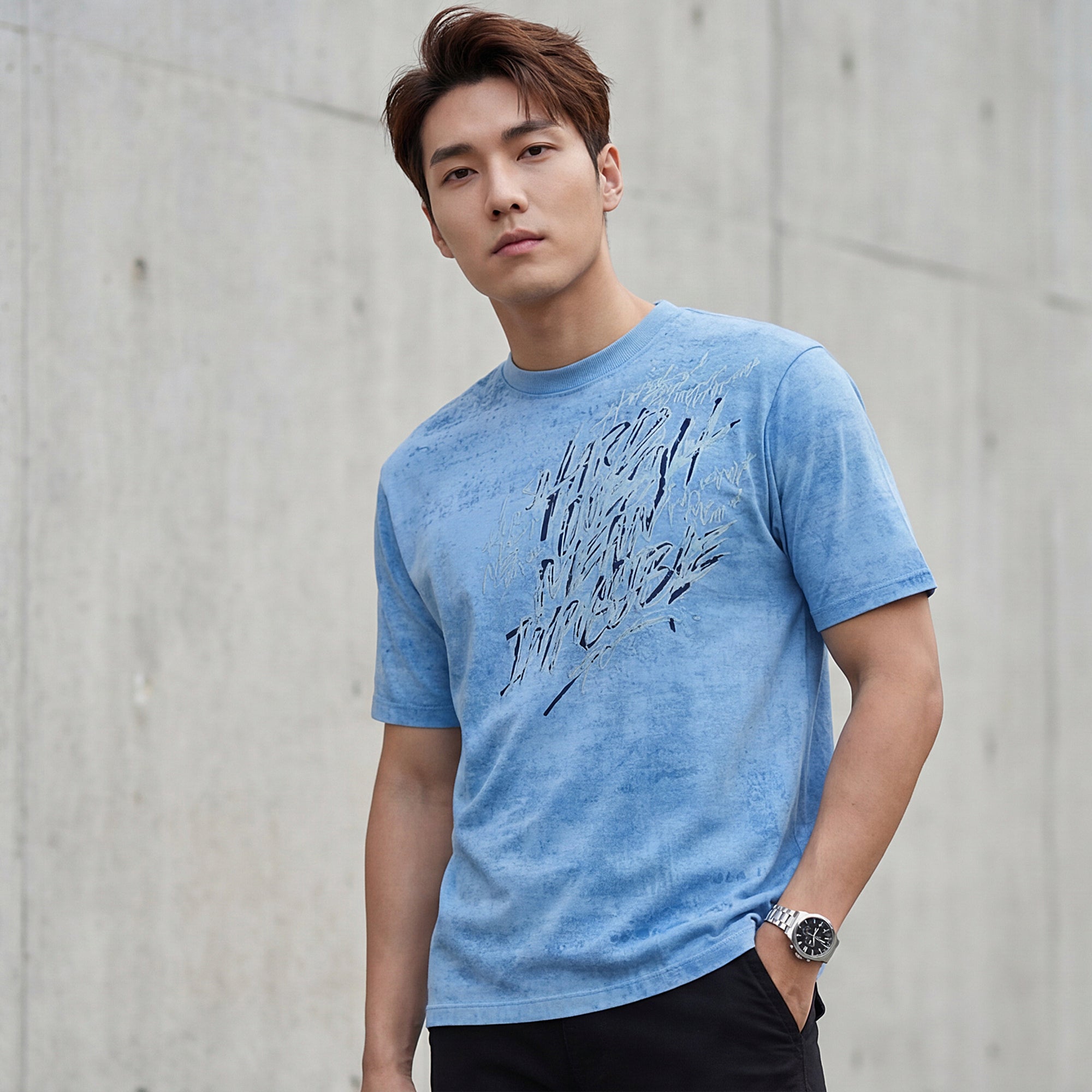 Killer Men Blue Printed Round Neck T-Shirts