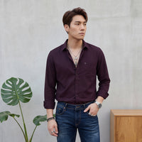 Full Sleeves Slim Fit Wine Doddy Structured Solid Shirt
