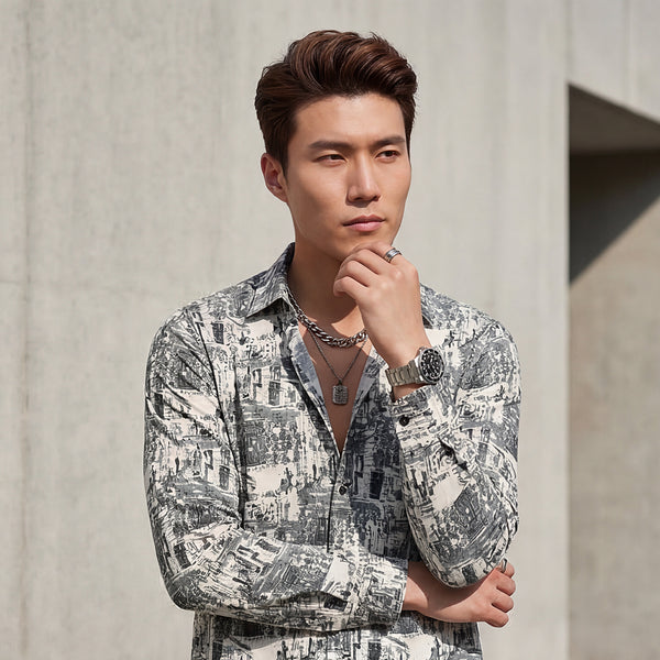 Full Sleeves Slim Fit Green Micro Cord Print Shirt
