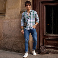 Full Sleeves Slim Fit Green Button-Down Oxford Checks Shirt