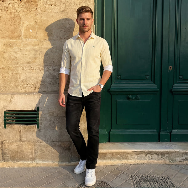 Men's Yellow Striped Slim Fit Shirts