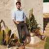 Men's Light Blue Striped Slim Fit Shirts