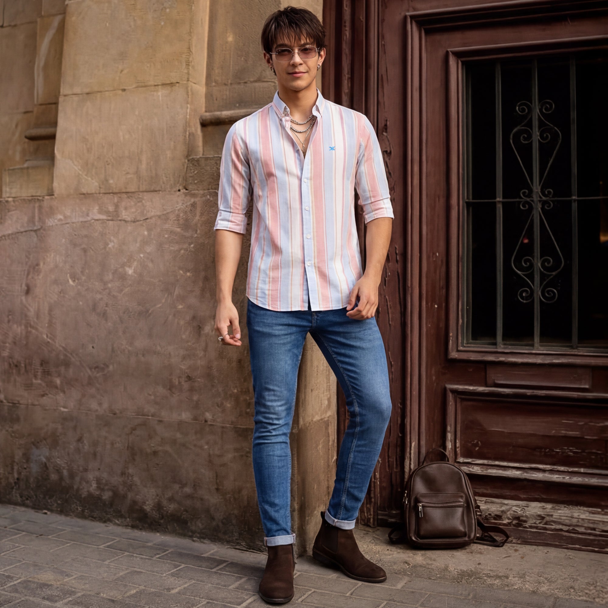 Men Red Stripe Slim Fit Shirt