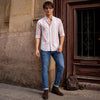 Full sleeves Slim Fit Red Multi Striper Oxford Shirt