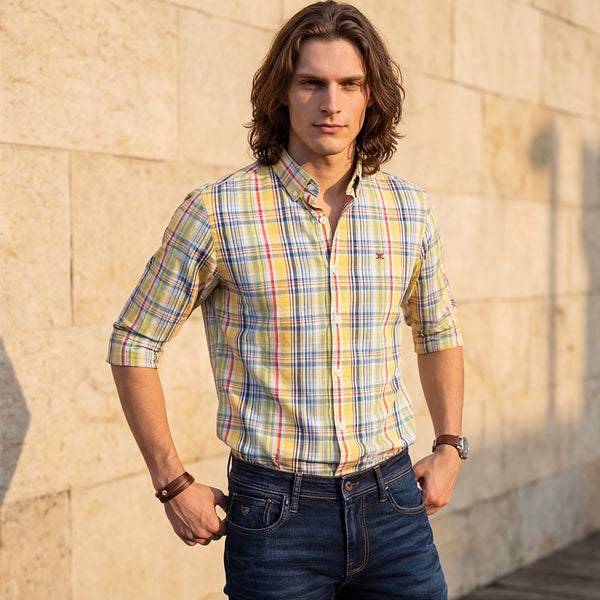 Full sleeves Slim Fit Yellow Light Weight Multi Checks Shirt