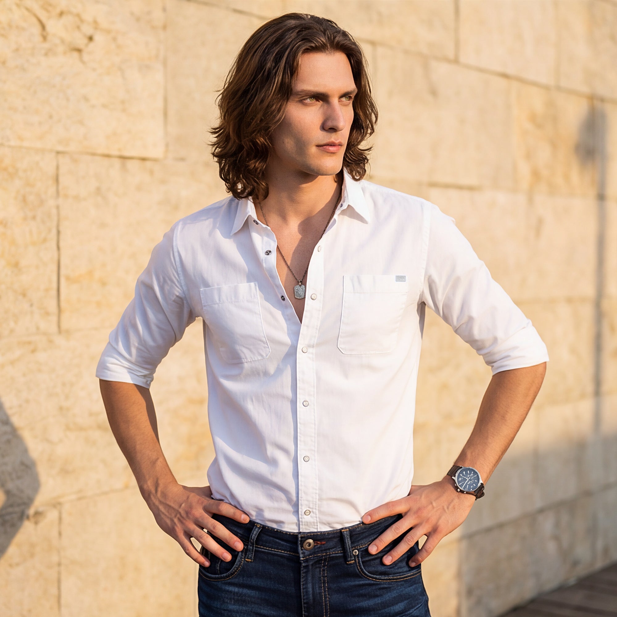 Men Blue Solid Slim Fit Shirt