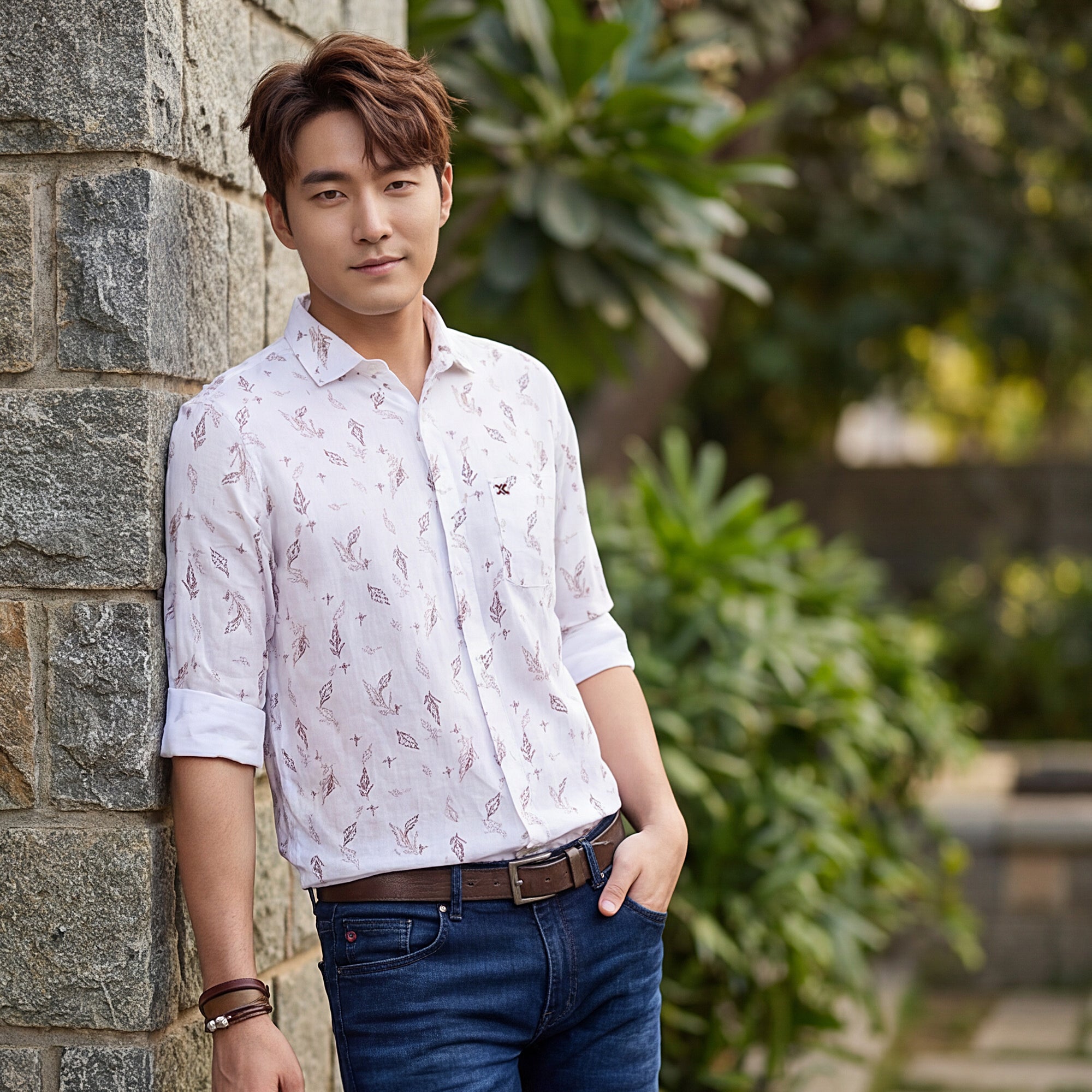 Men's White Printed Straight Fit Shirts