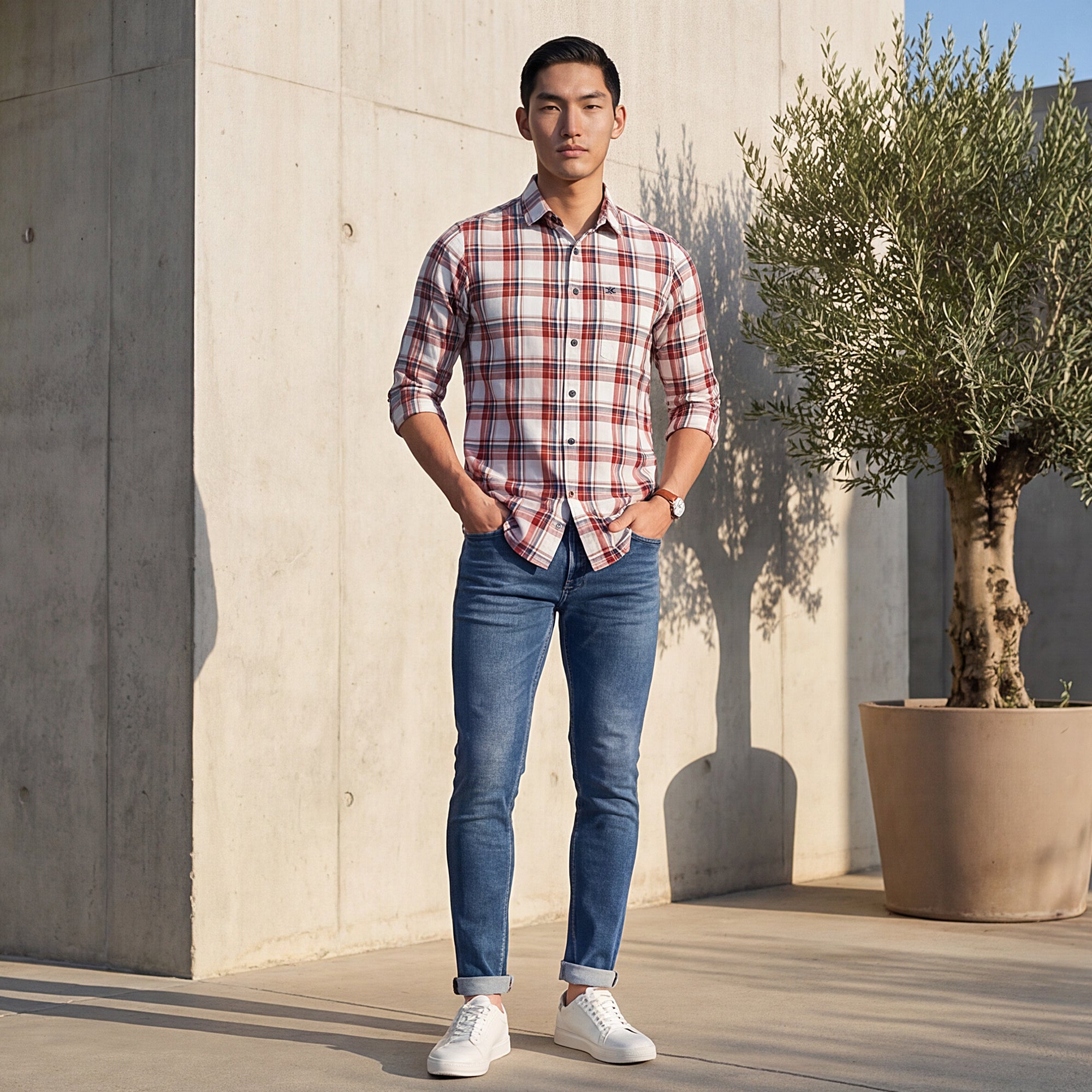 Men Red Checks Slim Fit Shirt