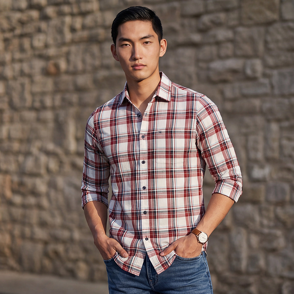 Full sleeves Slim Fit Red Checks Shirt