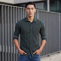 Full sleeves Slim Fit Navy Structured Striper Shirt