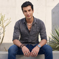 Full sleeves Slim Fit Mid Grey Washed Indigo Print Shirt