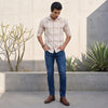 Full sleeves Slim Fit Beige Mix Structured Checks Shirt