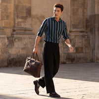 Full sleeves Slim Fit Black Structured Striper Shirt