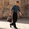 Full sleeves Slim Fit Black Structured Striper Shirt