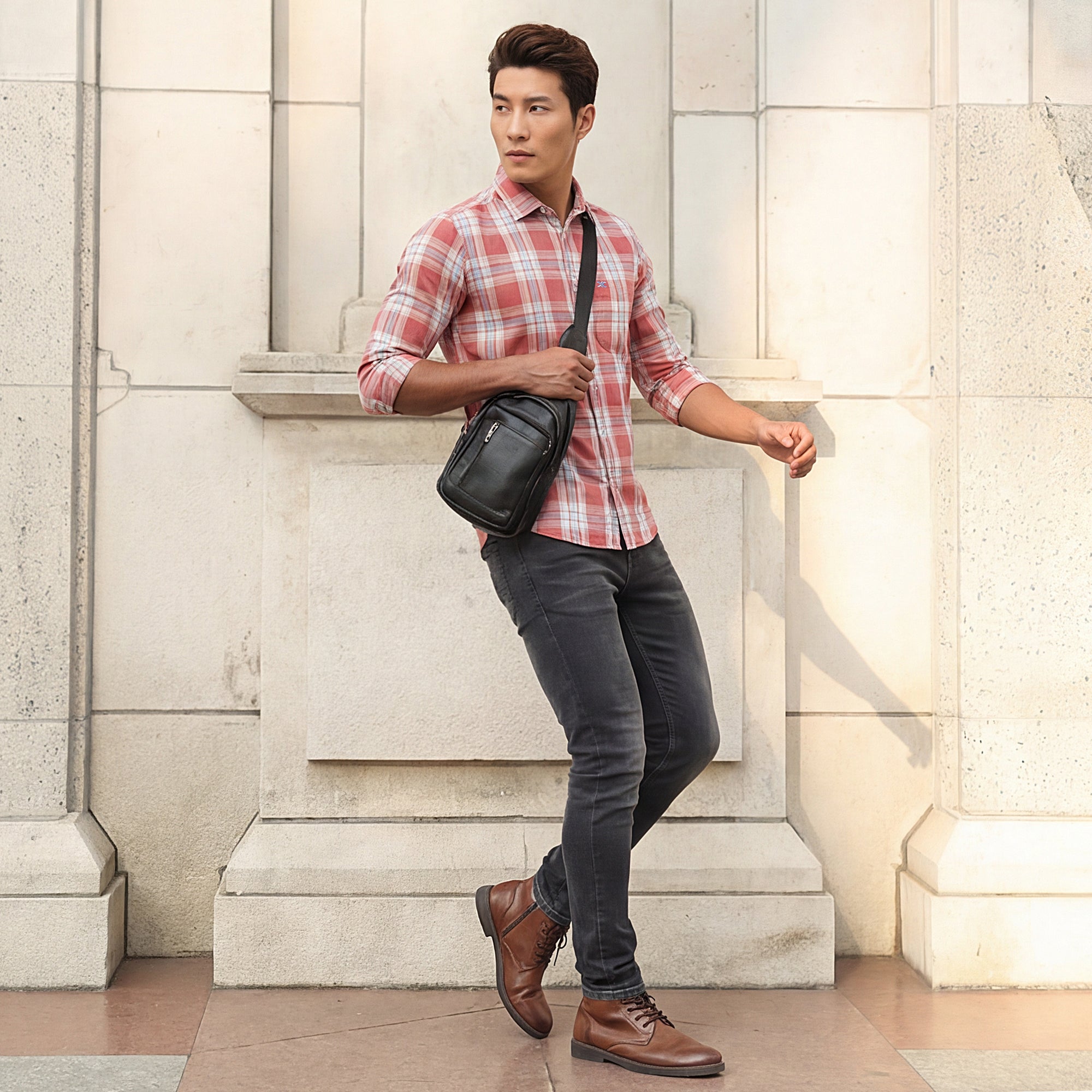 Men Pink Checks Slim Fit Shirt