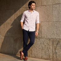 Full sleeves Slim Fit Pink Geomatric Linear Print Shirt